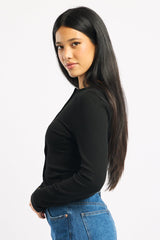 Black Button Front Top Long Sleeve