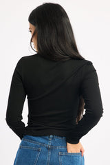 Black Button Front Top Long Sleeve