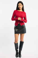Red Button Front Top Long Sleeve