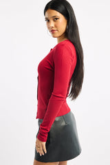 Red Button Front Top Long Sleeve