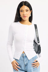 White Button Front Top Long Sleeve