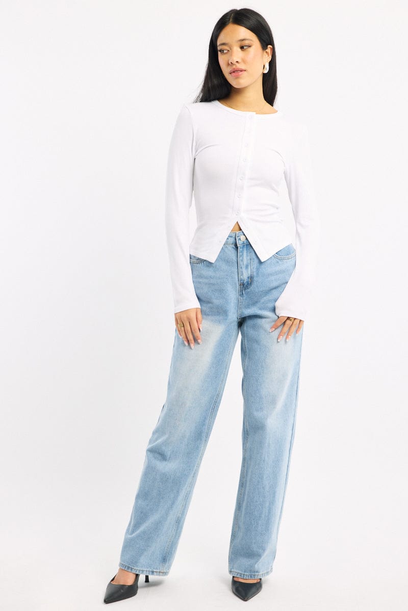 White Button Front Top Long Sleeve
