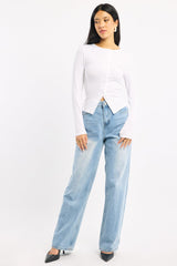 White Button Front Top Long Sleeve