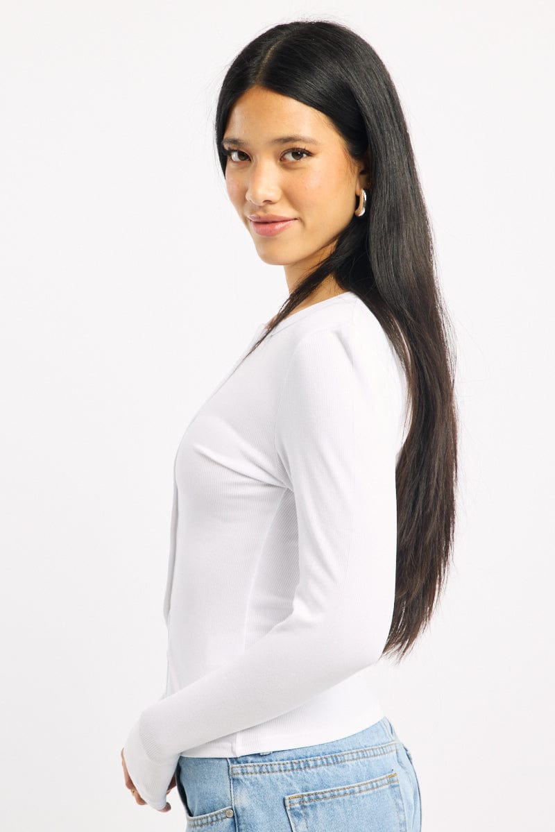 White Button Front Top Long Sleeve