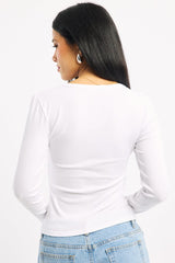 White Button Front Top Long Sleeve