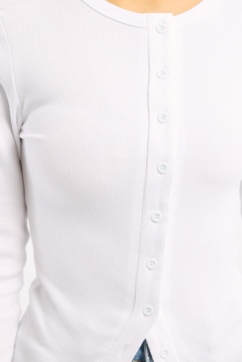 White Button Front Top Long Sleeve