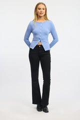 Blue Button Front Top Long Sleeve