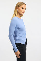 Blue Button Front Top Long Sleeve