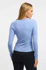 Blue Button Front Top Long Sleeve