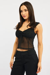 Black Sweetheart Neck Top Mesh