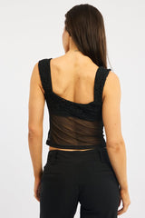 Black Sweetheart Neck Top Mesh