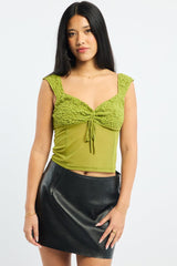 Green Sweetheart Neck Top Mesh