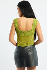 Green Sweetheart Neck Top Mesh