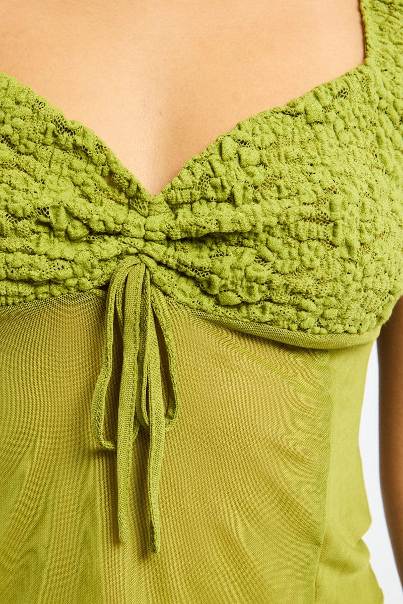 Green Sweetheart Neck Top Mesh