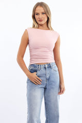 Pink Supersoft Top Side Ruched Sleeveless
