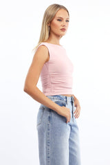 Pink Supersoft Top Side Ruched Sleeveless