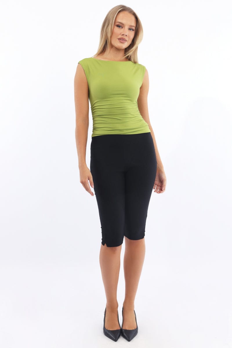 Green Supersoft Top Side Ruched Sleeveless