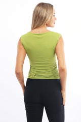 Green Supersoft Top Side Ruched Sleeveless