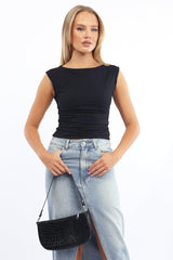 Black Supersoft Top Side Ruched Sleeveless