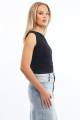 Black Supersoft Top Side Ruched Sleeveless