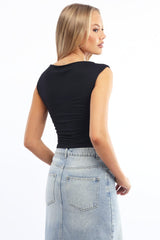 Black Supersoft Top Side Ruched Sleeveless