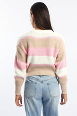 Pink Stripe Knit Top Long Sleeve Color Block