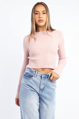 Pink Cable Knit Top Long Sleeve
