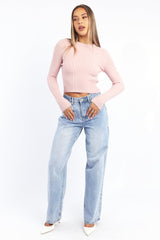 Pink Cable Knit Top Long Sleeve