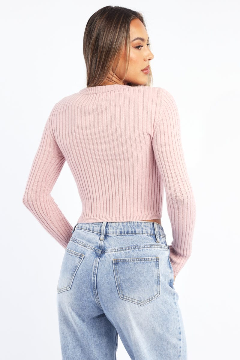 Pink Cable Knit Top Long Sleeve