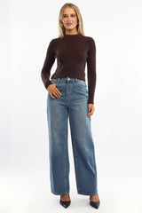 Brown Cable Knit Top Long Sleeve