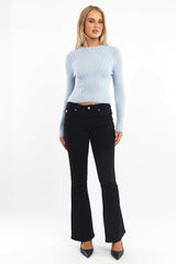 Blue Cable Knit Top Long Sleeve