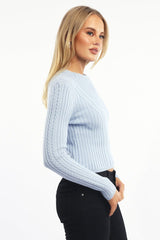 Blue Cable Knit Top Long Sleeve