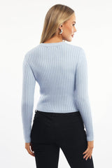 Blue Cable Knit Top Long Sleeve