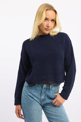 Blue Chenille Knit Jumper Long Sleeve