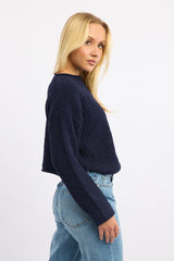 Blue Chenille Knit Jumper Long Sleeve