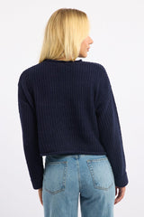Blue Chenille Knit Jumper Long Sleeve