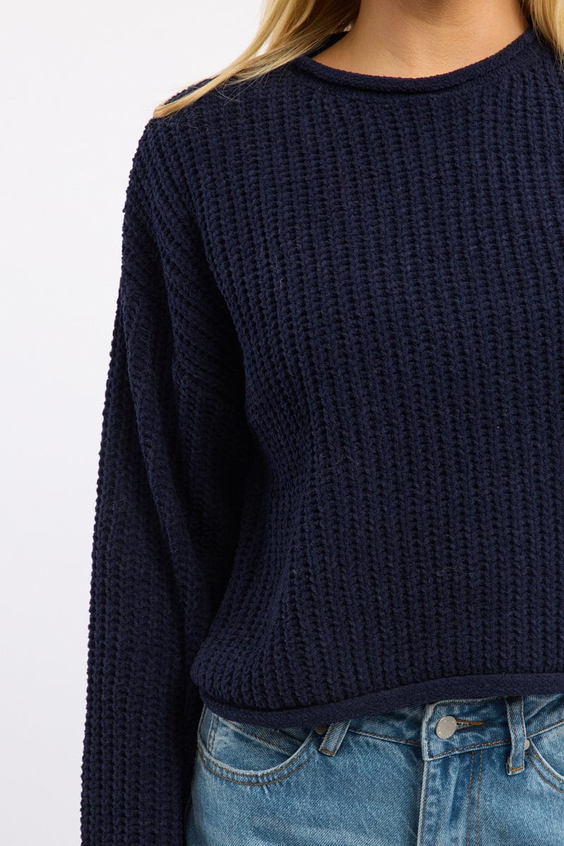 Blue Chenille Knit Jumper Long Sleeve