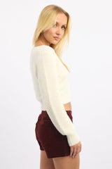 White Fluffy Knit Cardigan