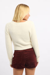 White Fluffy Knit Cardigan