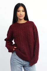 Red Knit Jumper Long Sleeve Cable