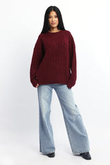 Red Knit Jumper Long Sleeve Cable