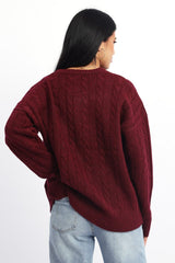Red Knit Jumper Long Sleeve Cable