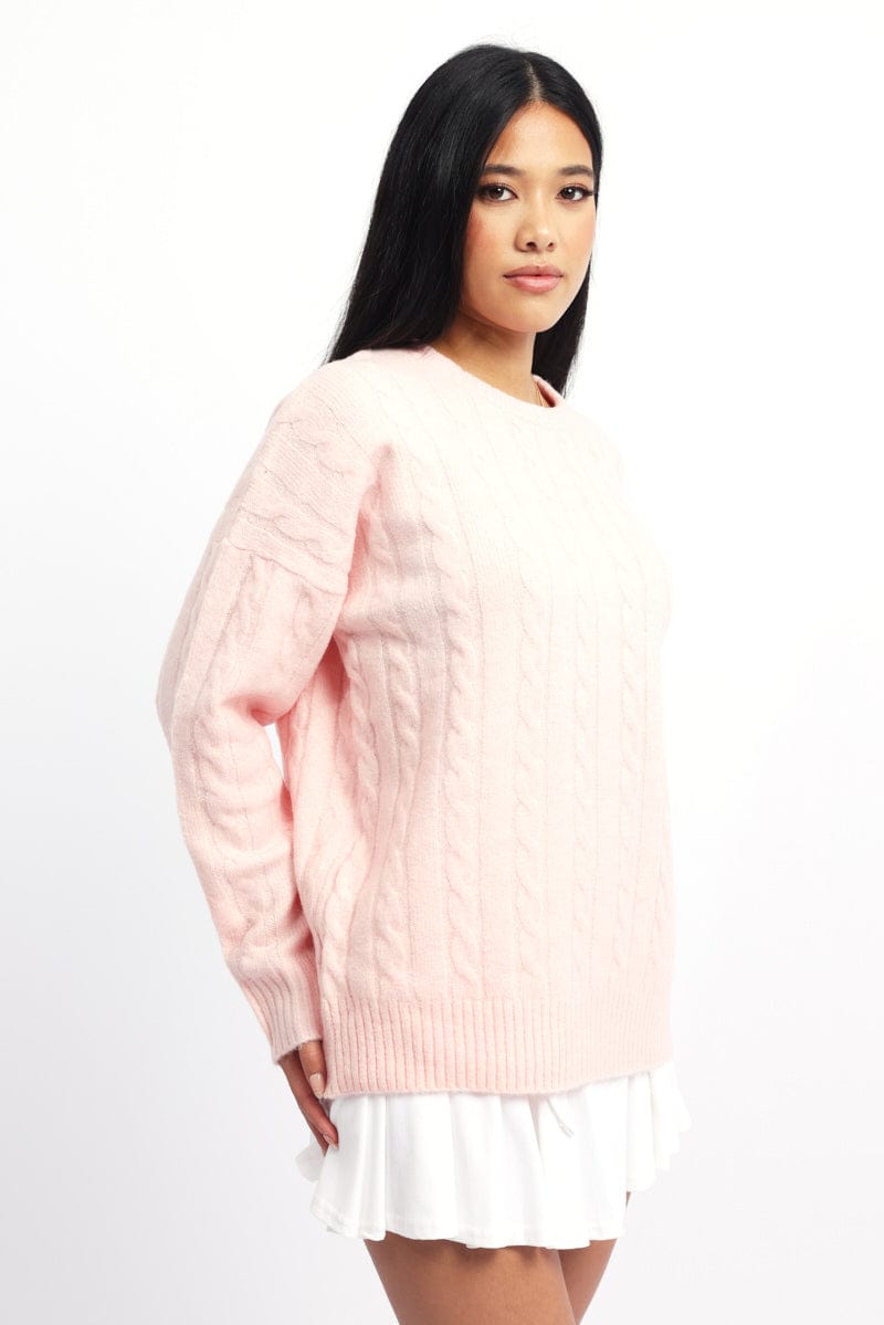 Pink Knit Jumper Long Sleeve Cable
