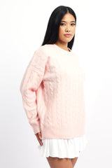 Pink Knit Jumper Long Sleeve Cable