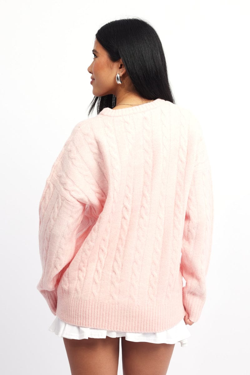Pink Knit Jumper Long Sleeve Cable