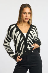 Black Animal Print Oversized Cardigan Long Sleeve V-neck