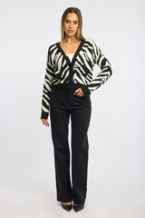 Black Animal Print Oversized Cardigan Long Sleeve V-neck