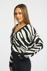 Black Animal Print Oversized Cardigan Long Sleeve V-neck