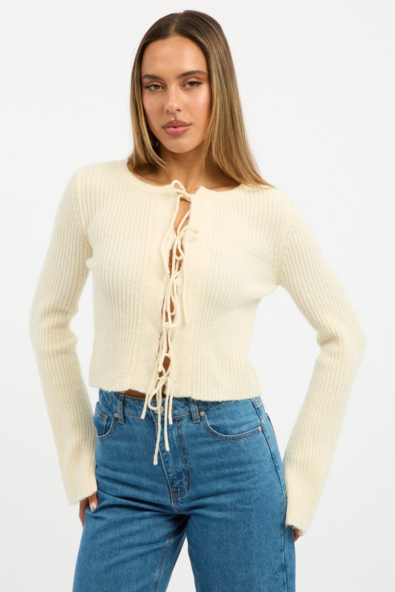 Yellow Knit Cardigan Tie Up Long Sleeve