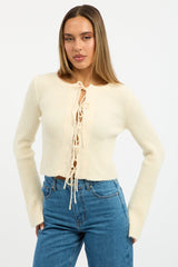 Yellow Knit Cardigan Tie Up Long Sleeve